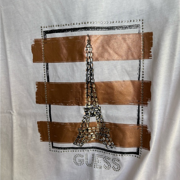 Guess White rhinestone embellished tee nwt - Picture 2 of 6